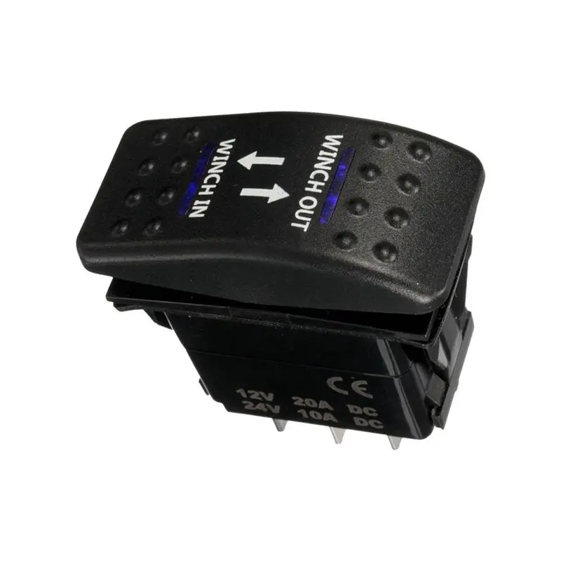 A03E-5X 12V 20A Winch In Winch Out ON-OFF-ON Rocker Switch 7 Pin LED Blue
A03E-5X 12V 20A Winch In Winch Out ON-OFF-ON Rocker Switch 7 Pin LED Blue