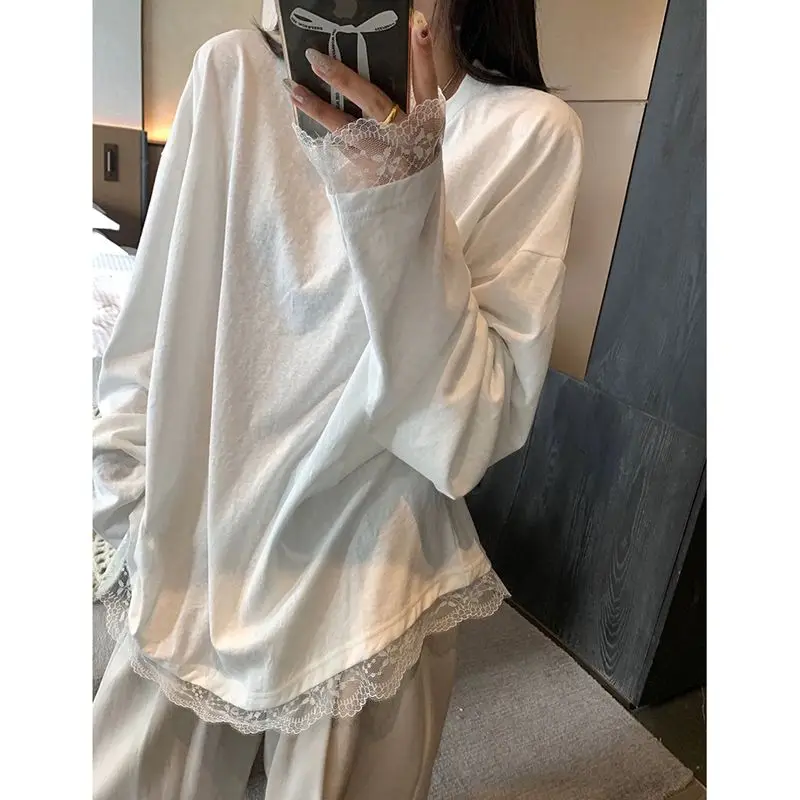 Simplicity Lace Patchwork Loose T Shirts Spring Autumn New Long Sleeve High Street Solid Tops Harajuku Fashion Women Clothing
Simplicity Lace Patchwork Loose T Shirts Spring Autumn New Long Sleeve High Street Solid Tops Harajuku Fashion Women Clothing
