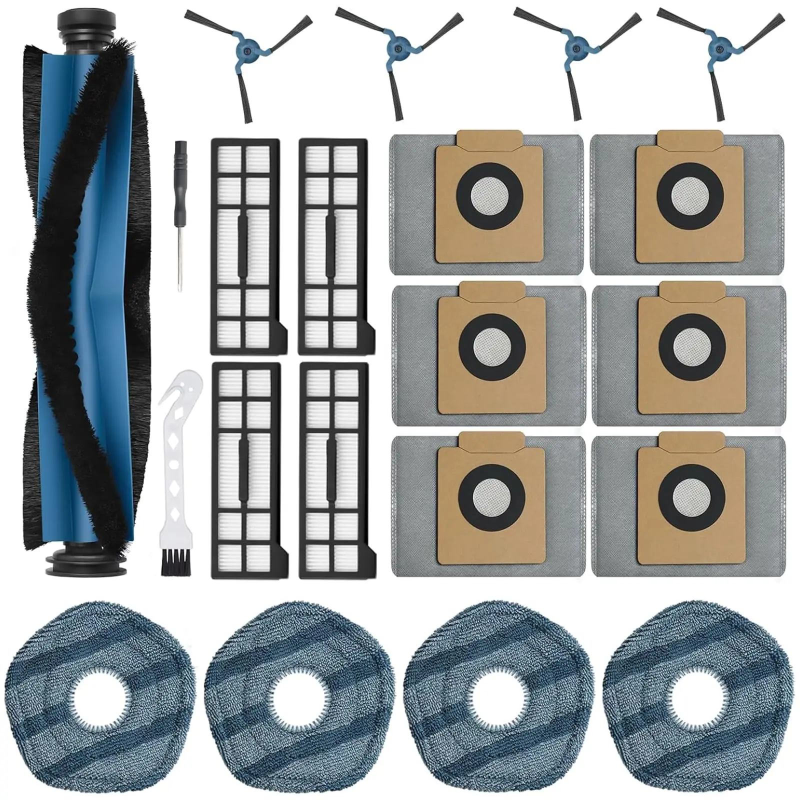 21Pcs Eufy X10 Pro Omni Replacement Kit: 1 Main Roller, 6 Bags, 4 Side Brushes, 4 Hepa Filters, 4 Mop Pads + 2 Tools
21Pcs Eufy X10 Pro Omni Replacement Kit: 1 Main Roller, 6 Bags, 4 Side Brushes, 4 Hepa Filters, 4 Mop Pads + 2 Tools