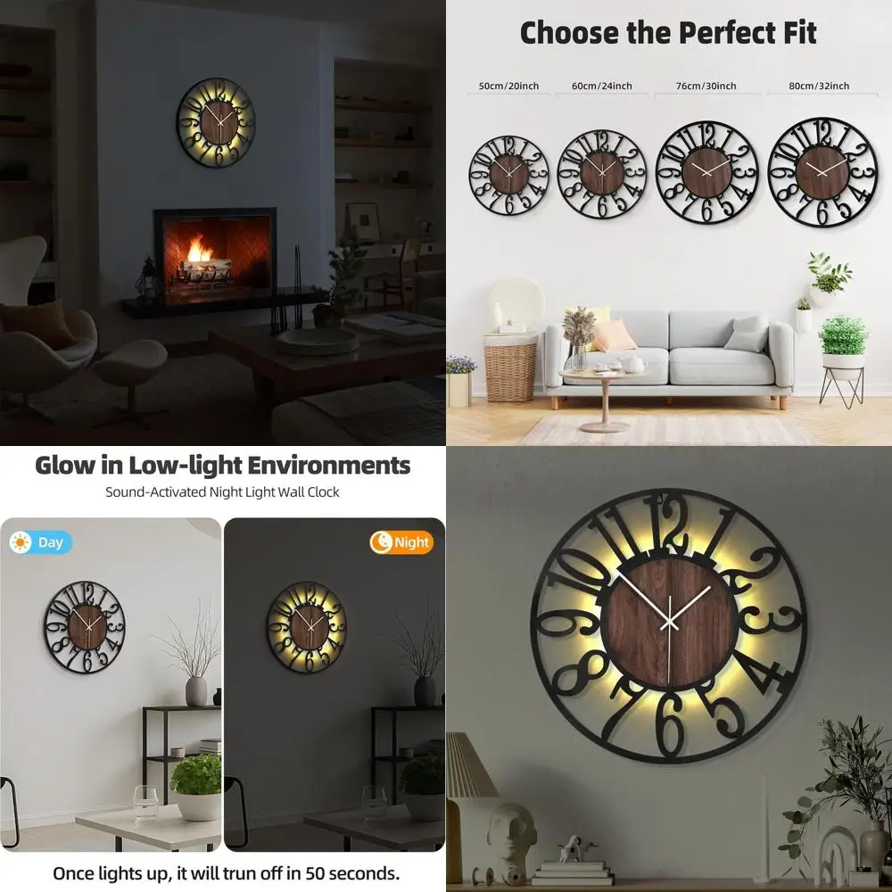 20 бесшумных настенных часов с ночником, светящиеся в темноте, на батарейках, из металла и дерева, для домашнего декора
20 бесшумных настенных часов с ночником, светящиеся в темноте, на батарейках, из металла и дерева, для домашнего декора