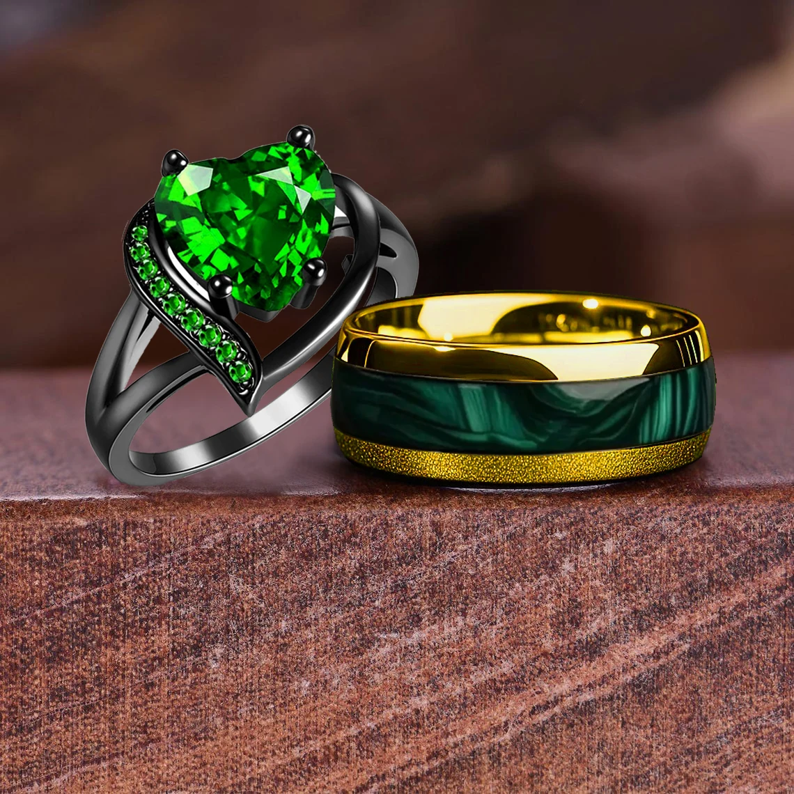 Couple Rings Romantic Women Heart Zircon Rings Set Simple Men's Stainless Steel Green Abalone Shell Ring Wedding Band Jewelry
Couple Rings Romantic Women Heart Zircon Rings Set Simple Men's Stainless Steel Green Abalone Shell Ring Wedding Band Jewelry