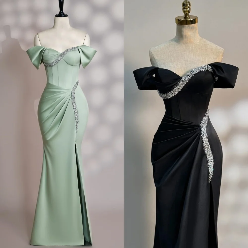 Customized Modern Style Pleat Ruched Draped Beading Sequined Mermaid Off-the-shoulder Long Dresses Bespoke Occasion Dresses Sexy 
Customized Modern Style Pleat Ruched Draped Beading Sequined Mermaid Off-the-shoulder Long Dresses Bespoke Occasion Dresses Sexy