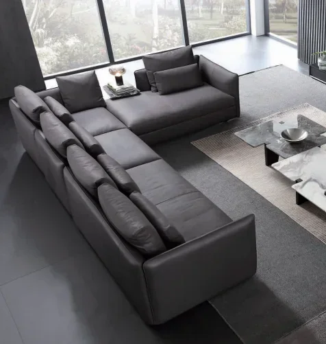 Italian luxury minimalist sofa leather can be customized for three or four corner large-sized living room combination.
Italian luxury minimalist sofa leather can be customized for three or four corner large-sized living room combination.