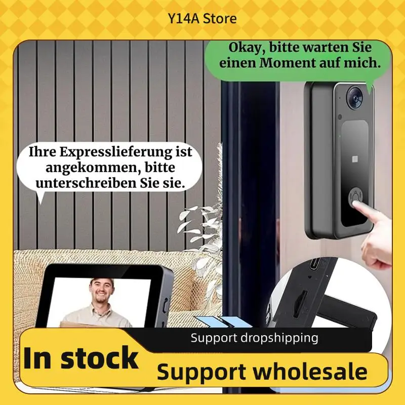 Y14A Wireless Doorbell Bell With Intercom Camera, 4.3" Screen Video Night Vision Function, Wide Angle Lens Support