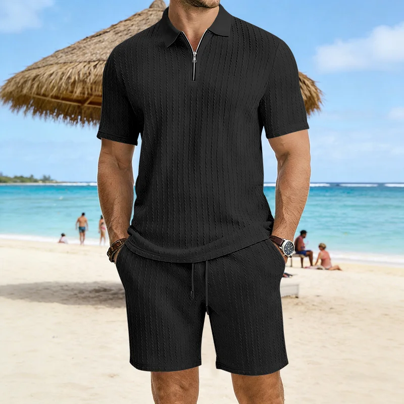 Men Stretch Textured Half Zip Lapel Polo Drawstring Shorts 2 Piece Summer Beach Suit
Men Stretch Textured Half Zip Lapel Polo Drawstring Shorts 2 Piece Summer Beach Suit