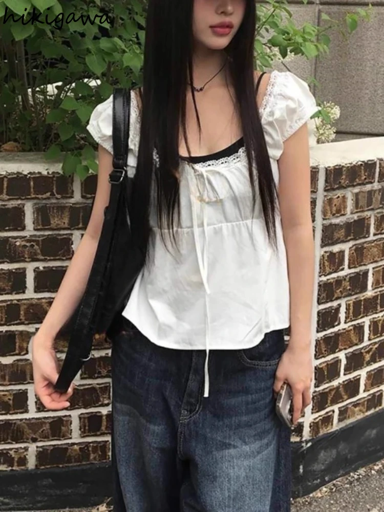 White Shirts Women's Clothing Patchwork Lace Bandage Bow Blouses 2025 Blusas Mujer De Moda Slim Waist Summer Sweet Blouse Tops
White Shirts Women's Clothing Patchwork Lace Bandage Bow Blouses 2025 Blusas Mujer De Moda Slim Waist Summer Sweet Blouse Tops