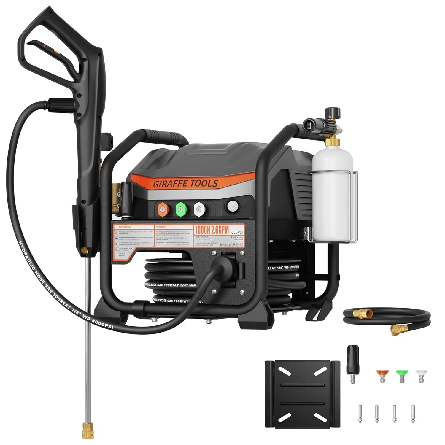 1650PSI 2.6GPM Wall Mount Retractable Electric Pressure Washer 50ft Hose 4 Nozzle Foam Cannon Auto Rewind, Custom
1650PSI 2.6GPM Wall Mount Retractable Electric Pressure Washer 50ft Hose 4 Nozzle Foam Cannon Auto Rewind, Custom