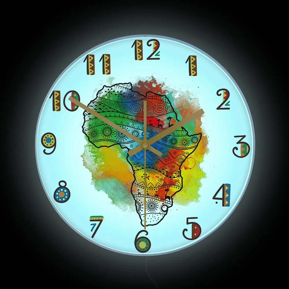 Textured Map Of Africa Watercolor Art Printed Wall Clock Home Decor Colorful Tribal African Map LED Nightlight Luminous Clock
Textured Map Of Africa Watercolor Art Printed Wall Clock Home Decor Colorful Tribal African Map LED Nightlight Luminous Clock