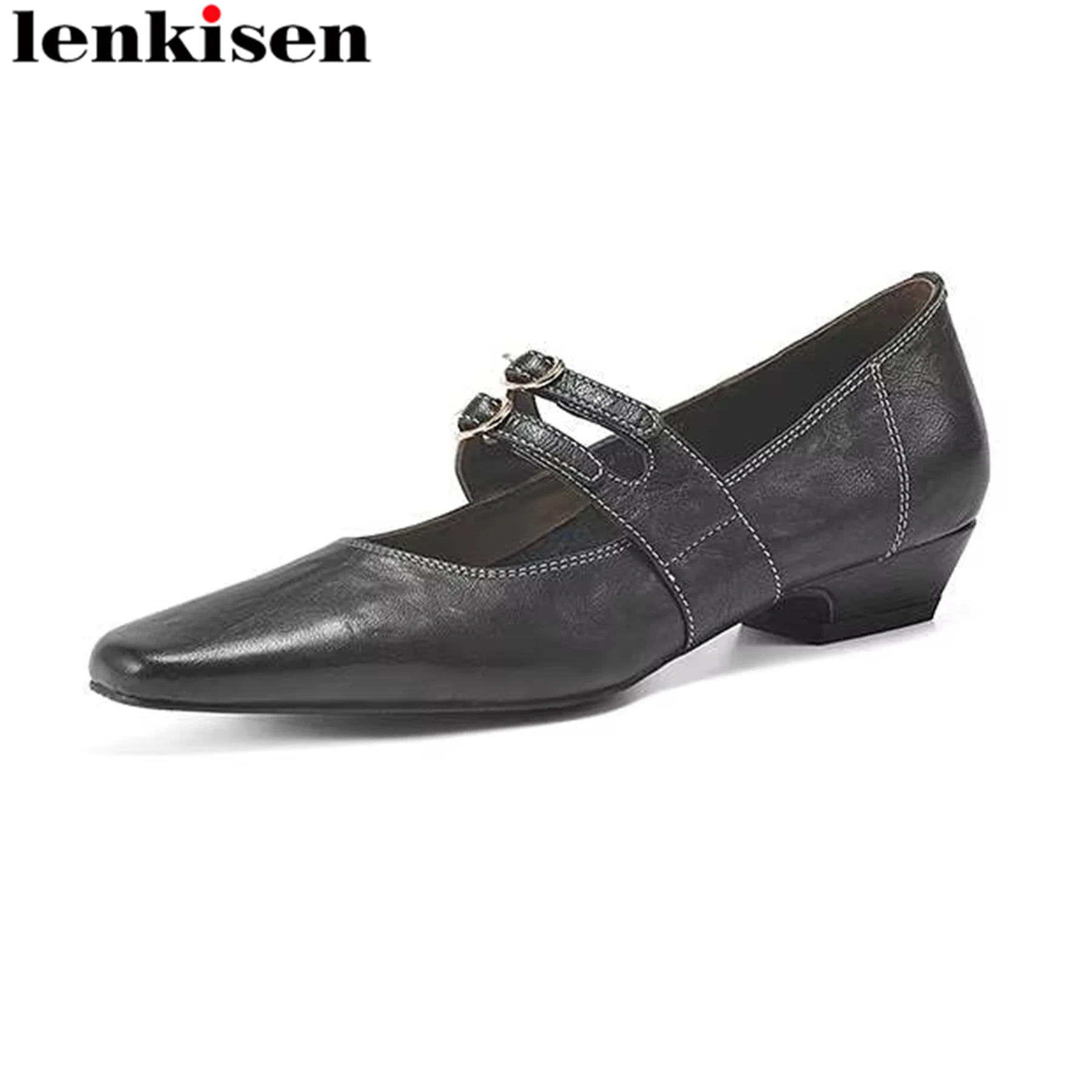 Lenkisen Cow Leather Square Toe Shallow Low Heels Buckle Strap Summer Retro Office Lady Party Vacation Dress Brand Women Pumps
Lenkisen Cow Leather Square Toe Shallow Low Heels Buckle Strap Summer Retro Office Lady Party Vacation Dress Brand Women Pumps