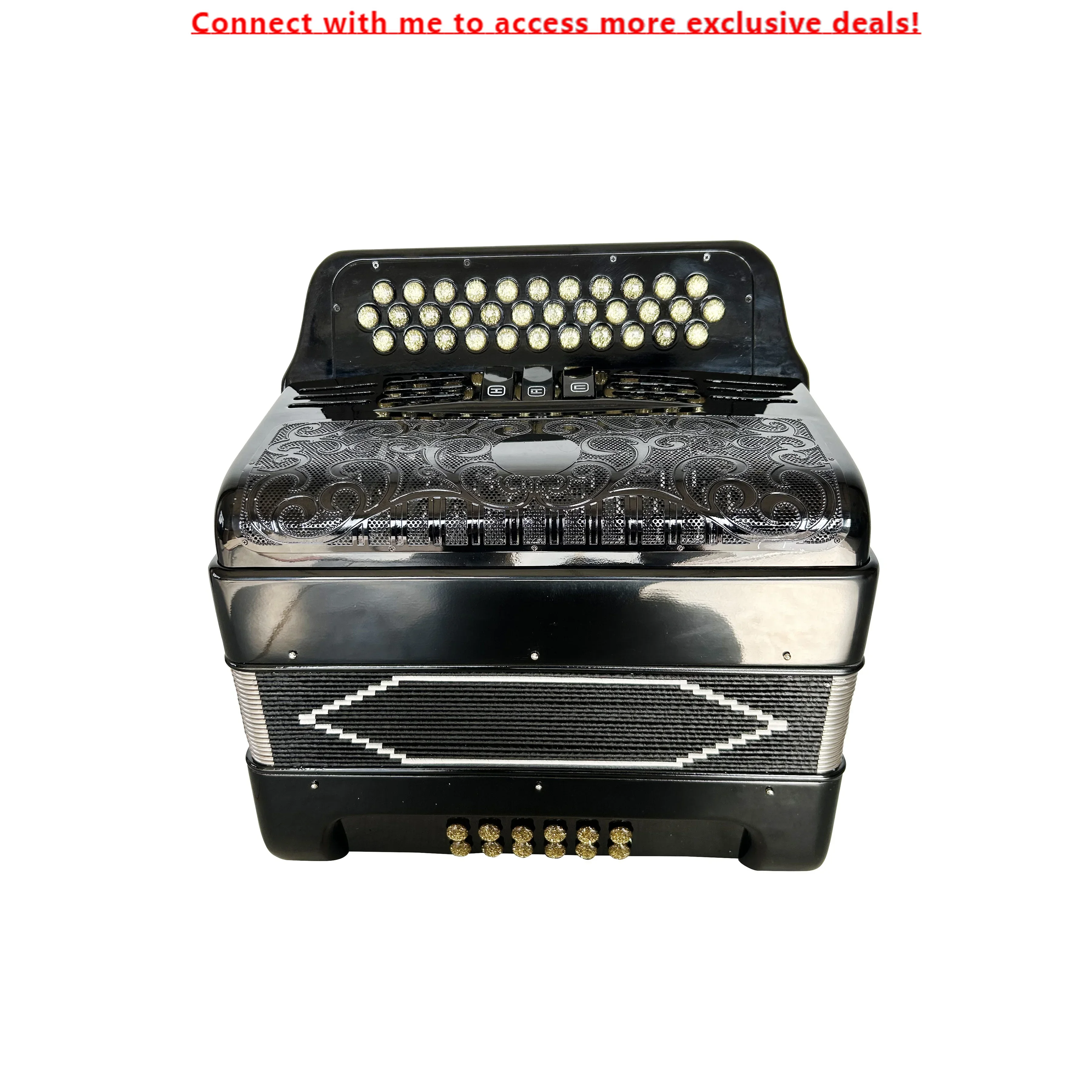 SEASOUND Professional 34-Button 12-Bass 3-Registers Bright Black Accordion Gold Buttons Black Grill JB3412C Acrodeon Instrument
SEASOUND Professional 34-Button 12-Bass 3-Registers Bright Black Accordion Gold Buttons Black Grill JB3412C Acrodeon Instrument