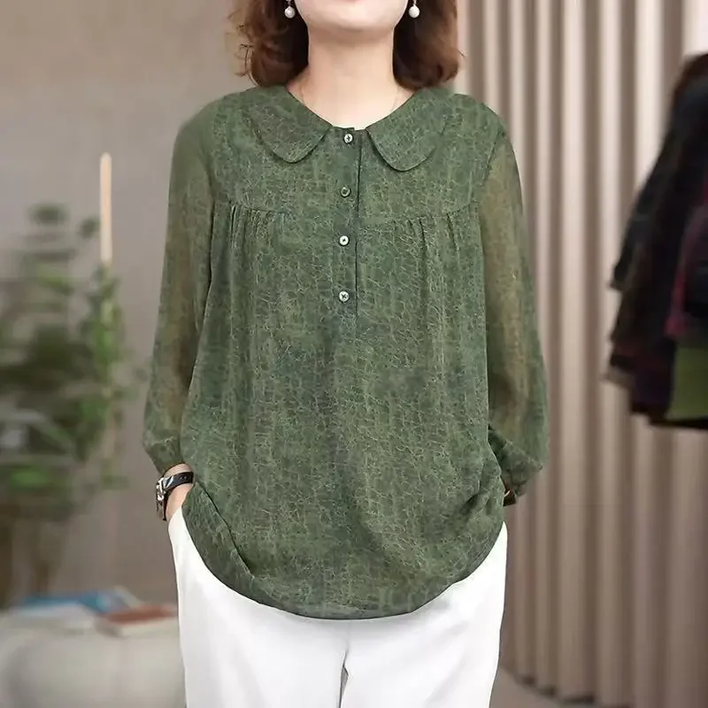 Large Size Women's Fashionable Mother Doll Collar Printed Top Spring and Summer New Loose Slimming Sleek Sleeves D497
Large Size Women's Fashionable Mother Doll Collar Printed Top Spring and Summer New Loose Slimming Sleek Sleeves D497