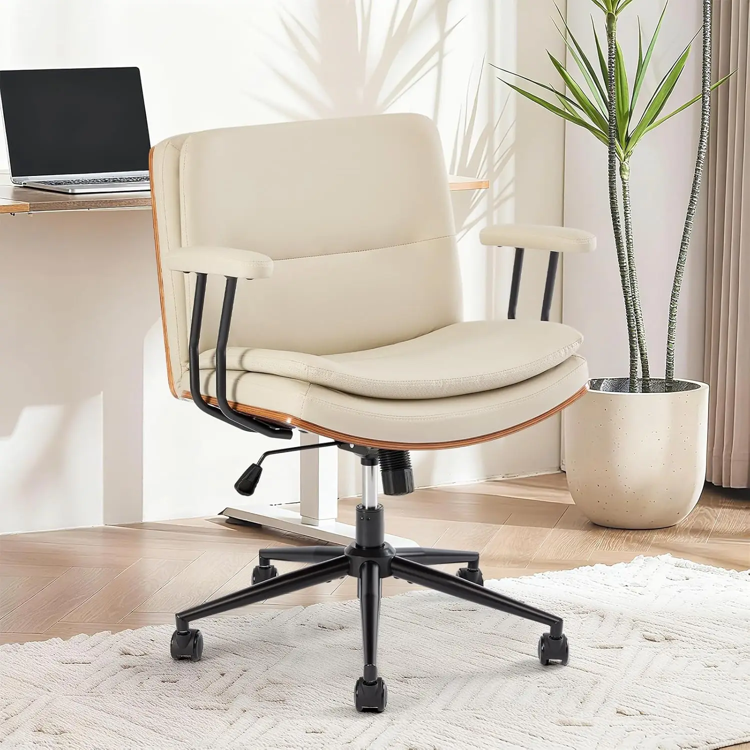 Home Office Desk Chair With Armrests & Wheels, Modern Walnut Swivel Rolling Executive Task Chair, PU Leather Vanity, Customized
Home Office Desk Chair With Armrests & Wheels, Modern Walnut Swivel Rolling Executive Task Chair, PU Leather Vanity, Customized