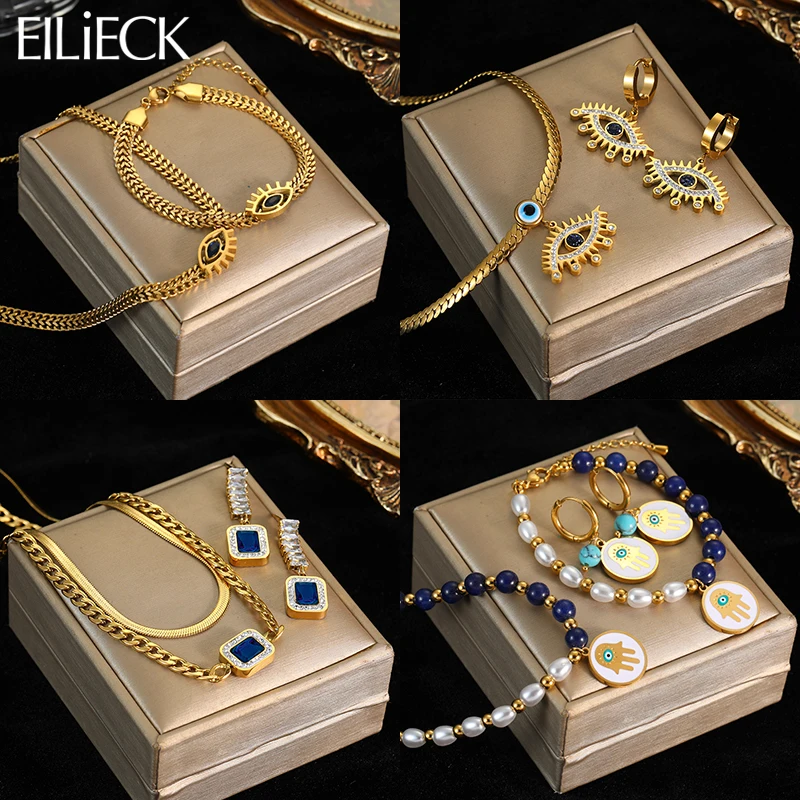 EILIECK 316L Stainless Steel Blue Zircon Crystal Charm Necklace Earrings Bracelet For Women Gold Color Jewelry Sets Accessories
EILIECK 316L Stainless Steel Blue Zircon Crystal Charm Necklace Earrings Bracelet For Women Gold Color Jewelry Sets Accessories