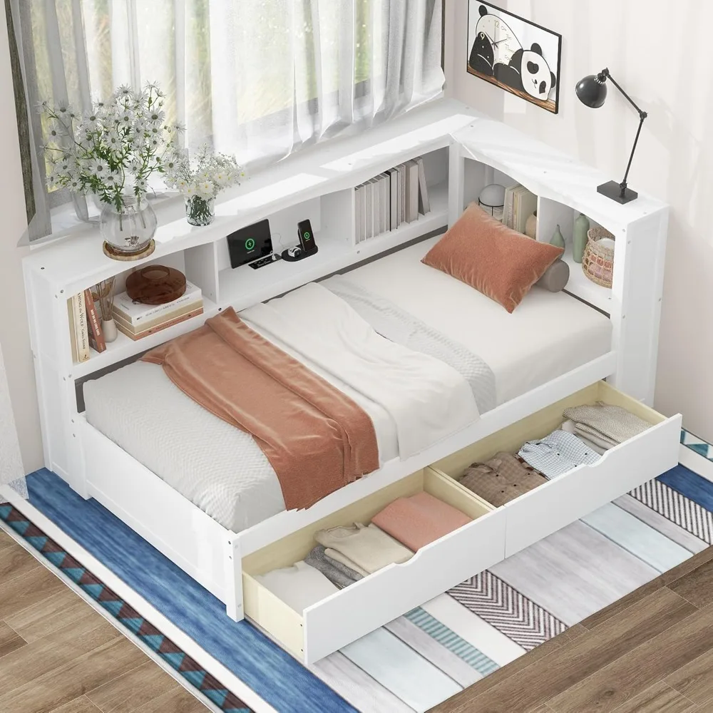 "Twin Size Wooden Daybed with Storage Drawers and Cabinets, USB-Enabled Frame for Bedrooms and Living Spaces"
"Twin Size Wooden Daybed with Storage Drawers and Cabinets, USB-Enabled Frame for Bedrooms and Living Spaces"
