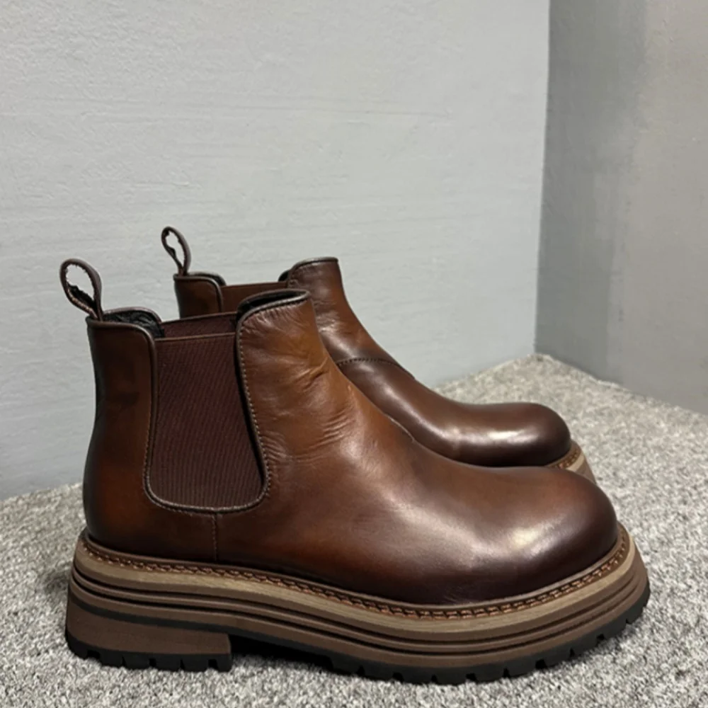 High-End Top-Grain Cowhide Chelsea Boots for Men, Retro British Style, Thick Sole, Round Toe, Casual Shoes, Pull-On
High-End Top-Grain Cowhide Chelsea Boots for Men, Retro British Style, Thick Sole, Round Toe, Casual Shoes, Pull-On
