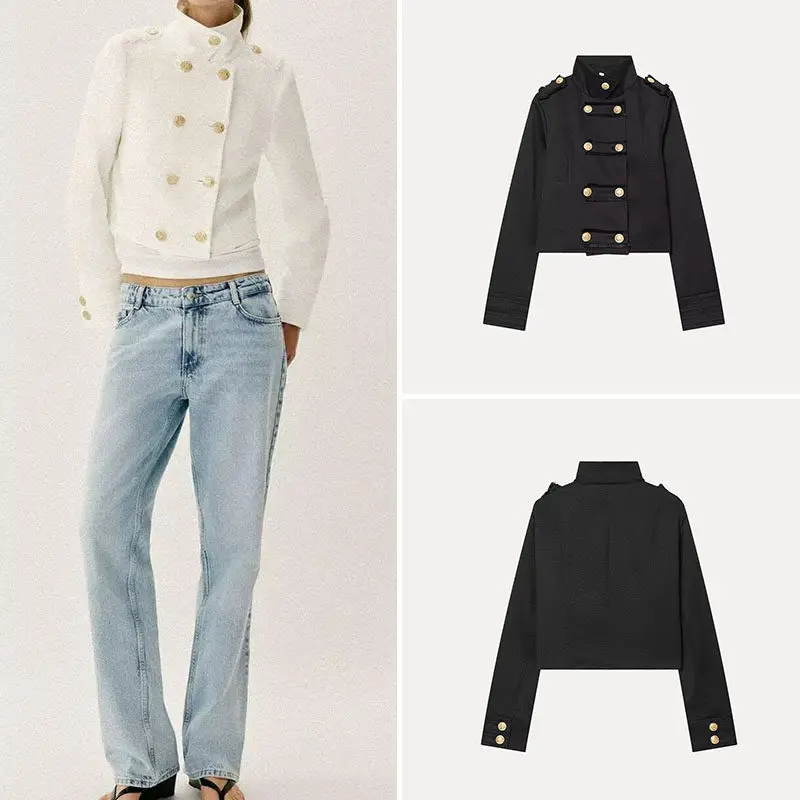 Fashionable Women's Long Sleeve High Collar Golden Button Double Breasted Jacket 2026 New Summer Clothing Zadata Standard Fit
Fashionable Women's Long Sleeve High Collar Golden Button Double Breasted Jacket 2026 New Summer Clothing Zadata Standard Fit