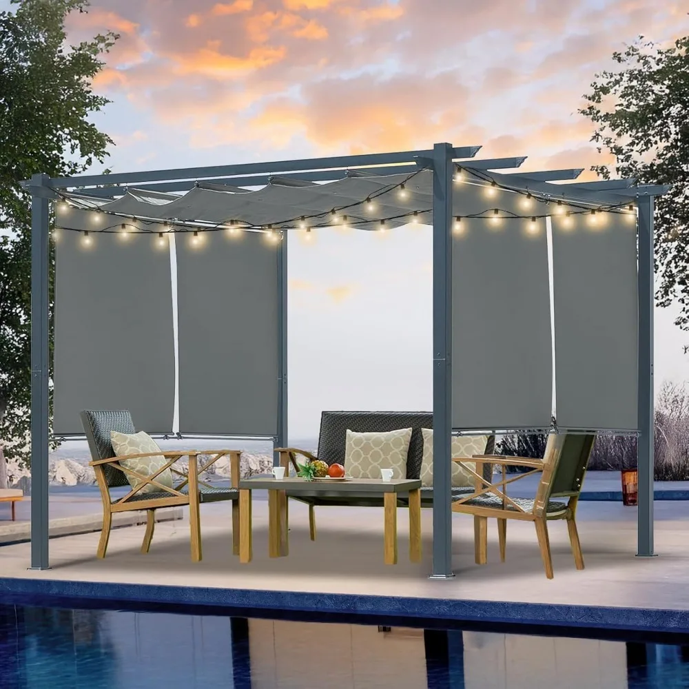10 x 10 Ft Outdoor Aluminum Pergola, Retractable Canopy & 2 Sides Shades for Patio Backyard Garden Deck,Aluminum Pergola
10 x 10 Ft Outdoor Aluminum Pergola, Retractable Canopy & 2 Sides Shades for Patio Backyard Garden Deck,Aluminum Pergola