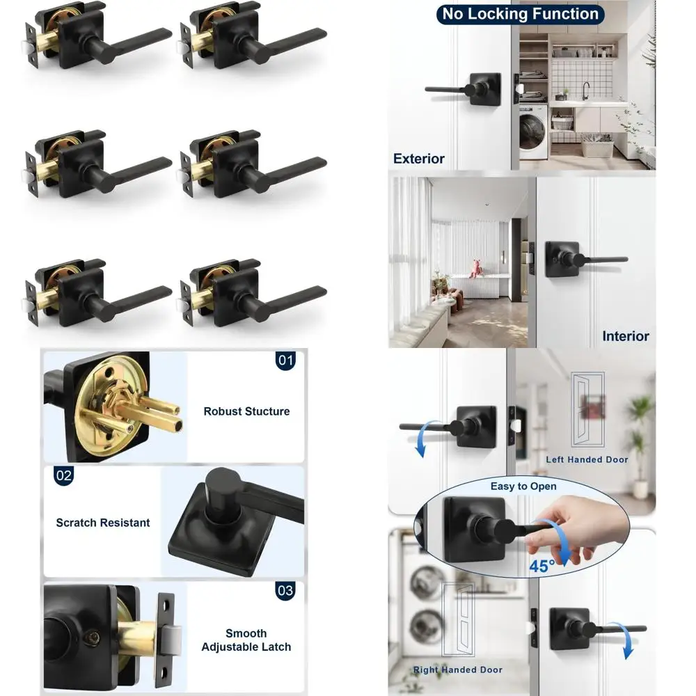 Black Heavy Duty Interior Door Levers, 6 Pack Passage Door Handles, Keyless for Closets and Hallways, Durable No-Locking Design
Black Heavy Duty Interior Door Levers, 6 Pack Passage Door Handles, Keyless for Closets and Hallways, Durable No-Locking Design