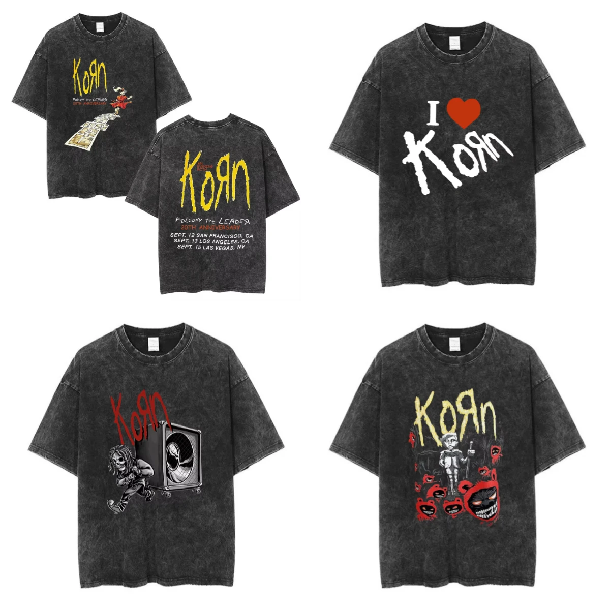 Korn Follow The Leader, стираная футболка на 20-летие, металлическая готическая рок-группа, мужские винтажные футболки большого размера, уличная одежда
Korn Follow The Leader, стираная футболка на 20-летие, металлическая готическая рок-группа, мужские винтажные футболки большого размера, уличная одежда