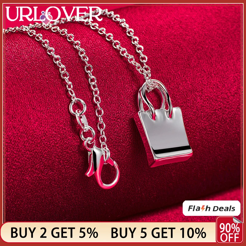 URLOVER 925 Sterling Silver Square Bags Pendant Necklace For Women Bridal Wedding Party Fashion Charm Jewelry 16-30 Inch Chain
URLOVER 925 Sterling Silver Square Bags Pendant Necklace For Women Bridal Wedding Party Fashion Charm Jewelry 16-30 Inch Chain