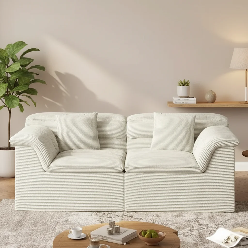#Cream Jumbo Corduroy Modular 2 Seater Loveseat Oversized Curved Arm Lounge Couch with Throw Pillows for Living Room
#Cream Jumbo Corduroy Modular 2 Seater Loveseat Oversized Curved Arm Lounge Couch with Throw Pillows for Living Room