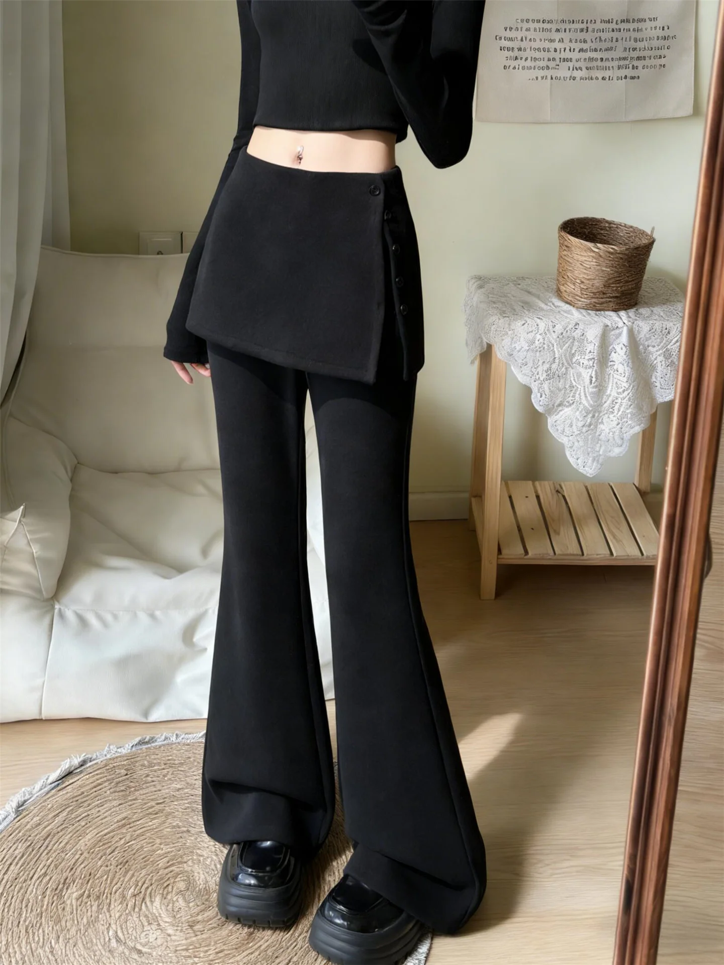 High Waist Flared Casual Pants Women's Loose Long Taller Look Black Fake Two-Piece Spring Fashion Ladies Premium Casual Trousers
High Waist Flared Casual Pants Women's Loose Long Taller Look Black Fake Two-Piece Spring Fashion Ladies Premium Casual Trousers