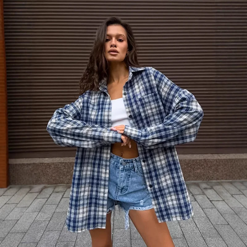 New Spring and Summer Fashion Elegant Polyester Cotton Shirt Plaid Blue Shirt European and American All-Matching Pocket Street S
New Spring and Summer Fashion Elegant Polyester Cotton Shirt Plaid Blue Shirt European and American All-Matching Pocket Street S