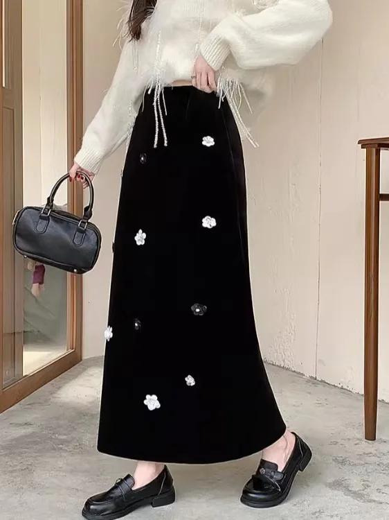 High Waist Velvet f Skirt with Ba Slit And Fce Straight A-Line Skirt for Women Thiened Autumn Winter Skirt
High Waist Velvet f Skirt with Ba Slit And Fce Straight A-Line Skirt for Women Thiened Autumn Winter Skirt