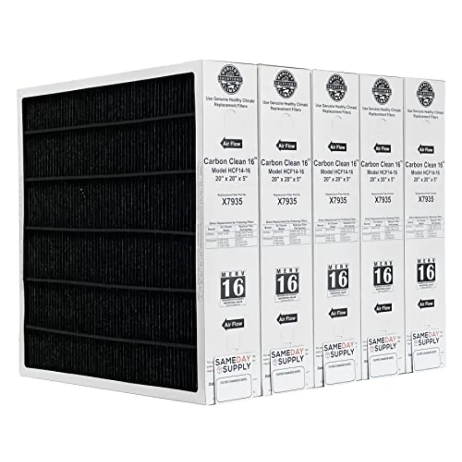 HVAC application, carbon-clean synthetic media, gray, MERV 16 filtration with same-day supply reminder magnet 5-pack
HVAC application, carbon-clean synthetic media, gray, MERV 16 filtration with same-day supply reminder magnet 5-pack