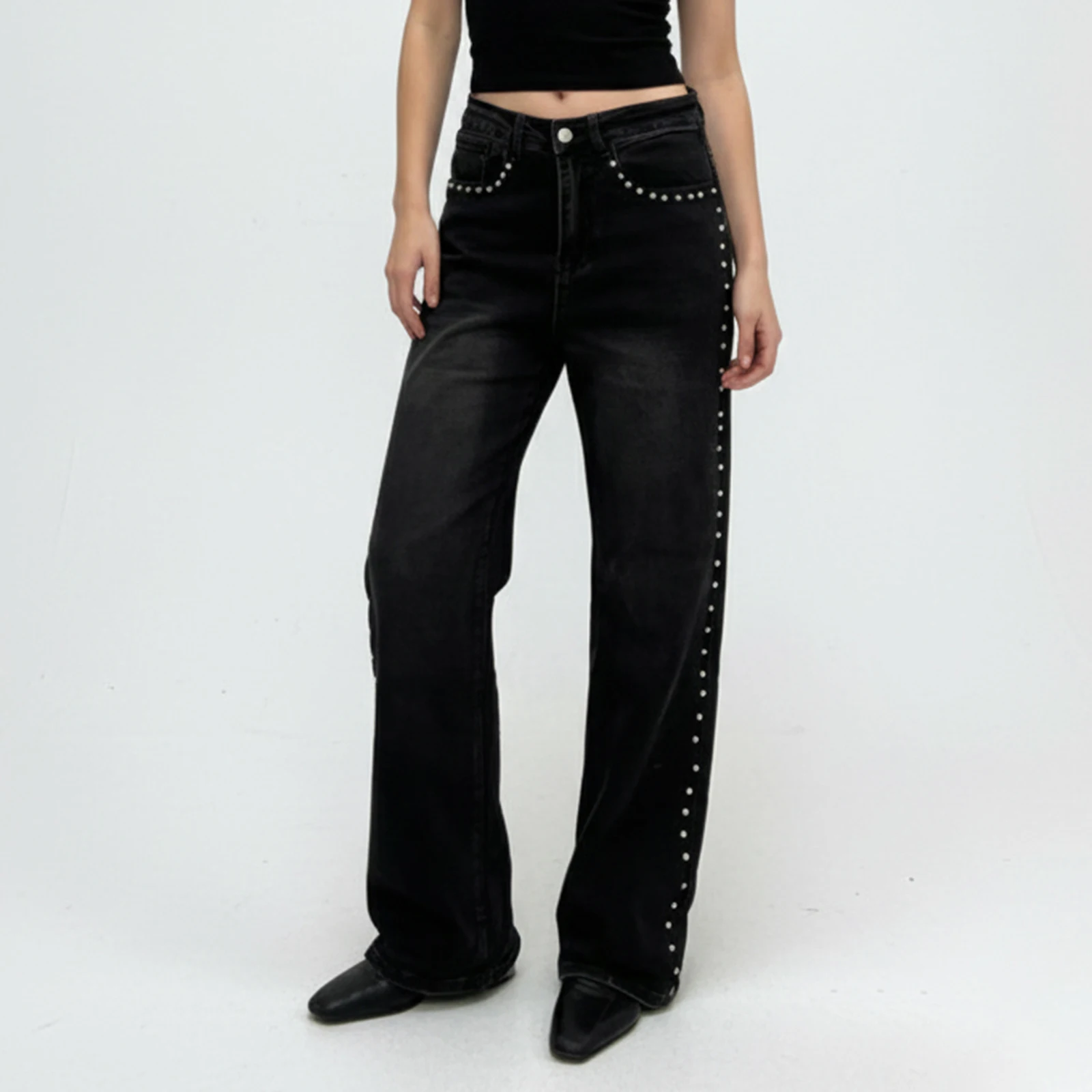 Модные женские джинсы 2026 года с декором из страз и заклепок, широкие прямые брюки из денима с карманами
Модные женские джинсы 2026 года с декором из страз и заклепок, широкие прямые брюки из денима с карманами