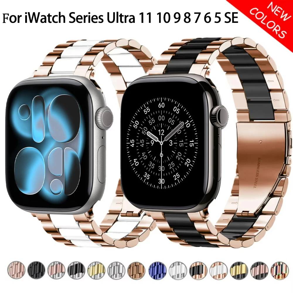 Metal Strap for Apple Watch Band 46mm 45mm 44mm 42mm Ultra 3 2 49mm 41 40mm Two-color Bracelet iWatch Series 11 10 9 8 7 6 5 SE
Metal Strap for Apple Watch Band 46mm 45mm 44mm 42mm Ultra 3 2 49mm 41 40mm Two-color Bracelet iWatch Series 11 10 9 8 7 6 5 SE