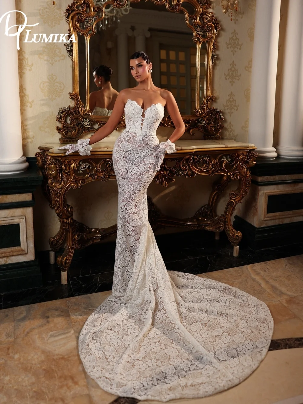 Sexy Strapless Mermaid Wedding Dress Elegant Deep V Lace Sheer Bridal Gown For Bride Floor Length Customized Vestido De Novia
Sexy Strapless Mermaid Wedding Dress Elegant Deep V Lace Sheer Bridal Gown For Bride Floor Length Customized Vestido De Novia