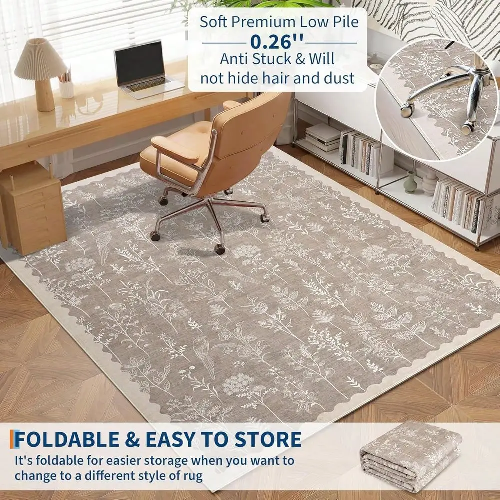 Washable Runner Rug,NonSlip Bathroom Rug, Kitchen Rug With Floral Design, Low Pile Stain Resistant Hallway Carpet For Bedside,