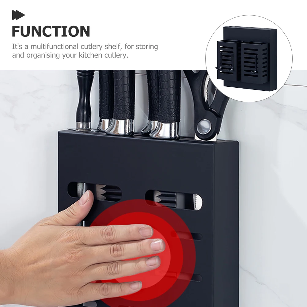 Multifunctional Cutlery Shelf Wall Mounted Kitchen Holder Black Hooks Large Capacity Stainless Steel Storage Rack Utensil 
Multifunctional Cutlery Shelf Wall Mounted Kitchen Holder Black Hooks Large Capacity Stainless Steel Storage Rack Utensil