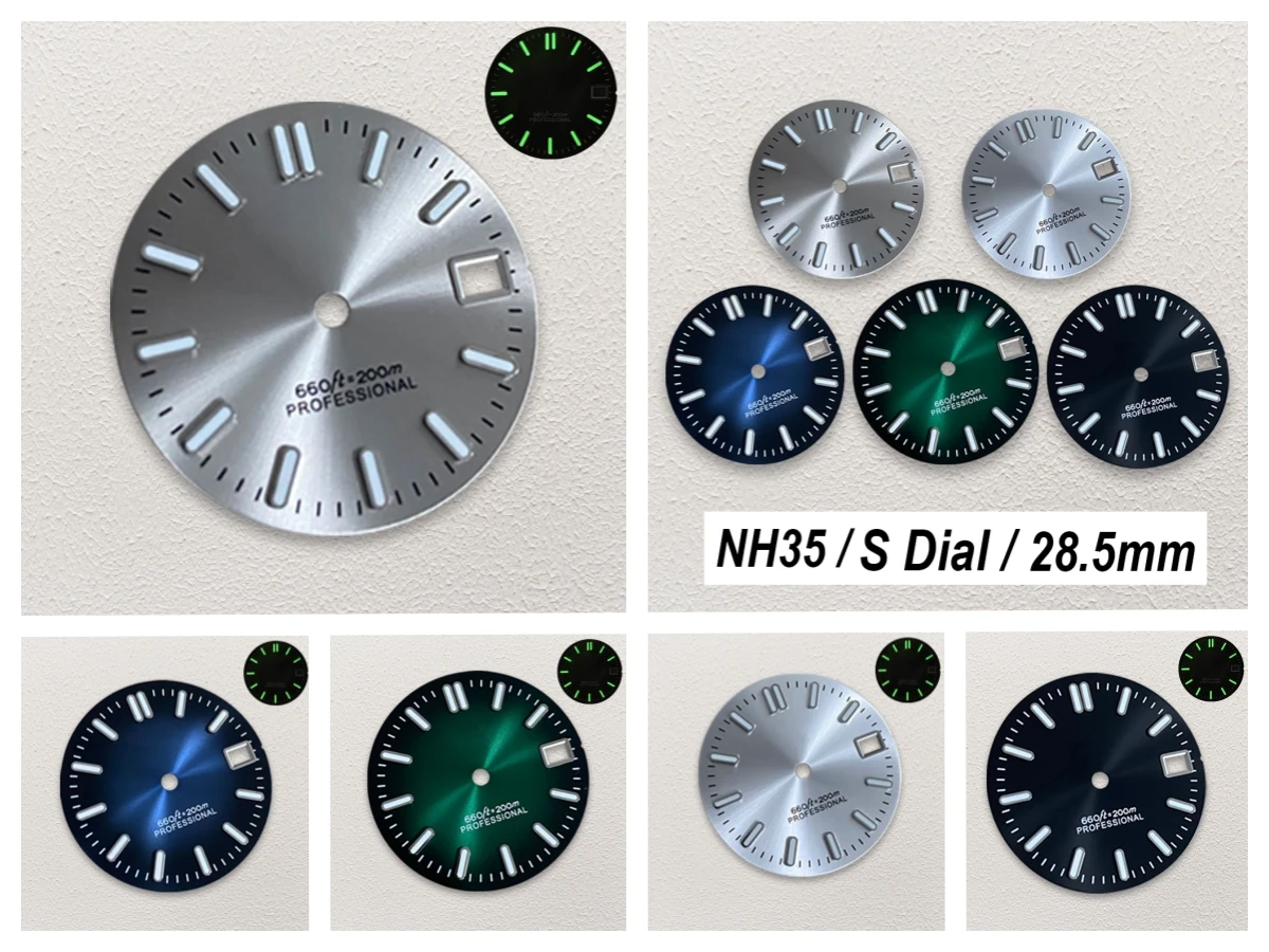 28.5mm High Quality S Logo NH35 Gradient Sunray Dial Fit NH35/NH36 Movement Green Luminous NH35 Accessories
28.5mm High Quality S Logo NH35 Gradient Sunray Dial Fit NH35/NH36 Movement Green Luminous NH35 Accessories