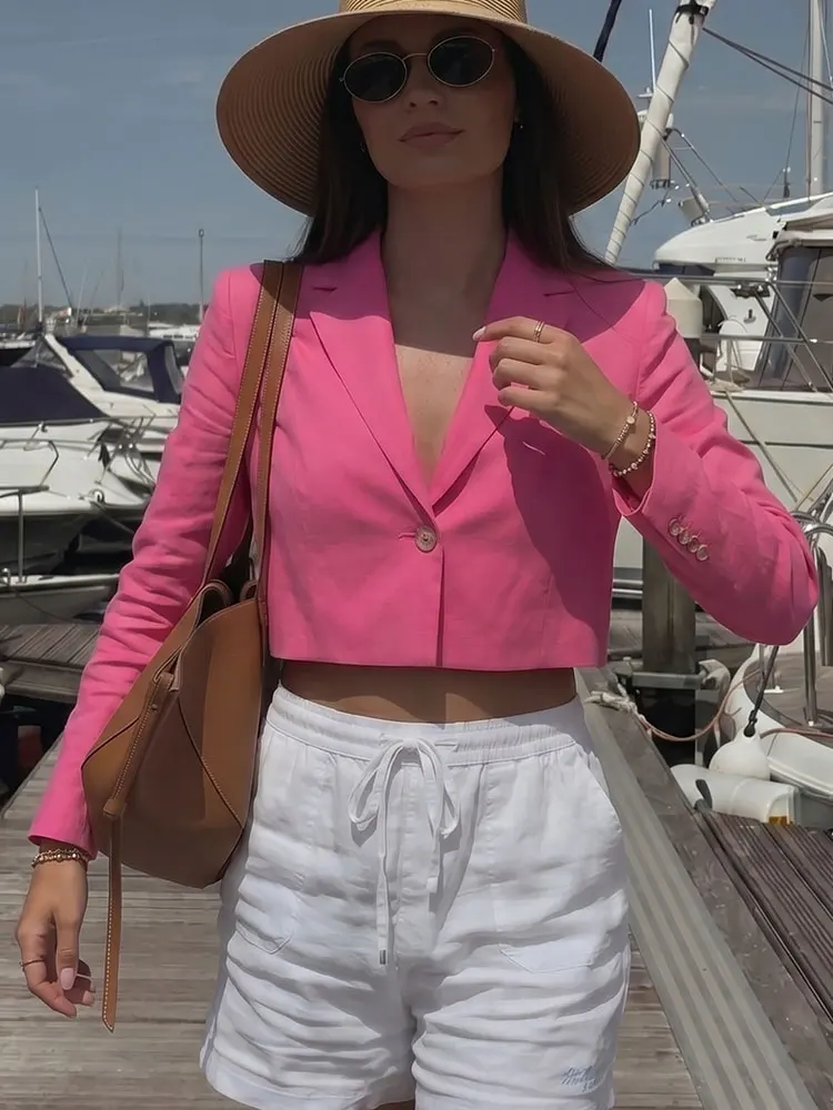 HH Fashion Womens Pink Cropped Blazer Single Button Lapel Long Sleeve Jacket Casual Summer Beach Vacation Sexy Party Slim Coat
HH Fashion Womens Pink Cropped Blazer Single Button Lapel Long Sleeve Jacket Casual Summer Beach Vacation Sexy Party Slim Coat