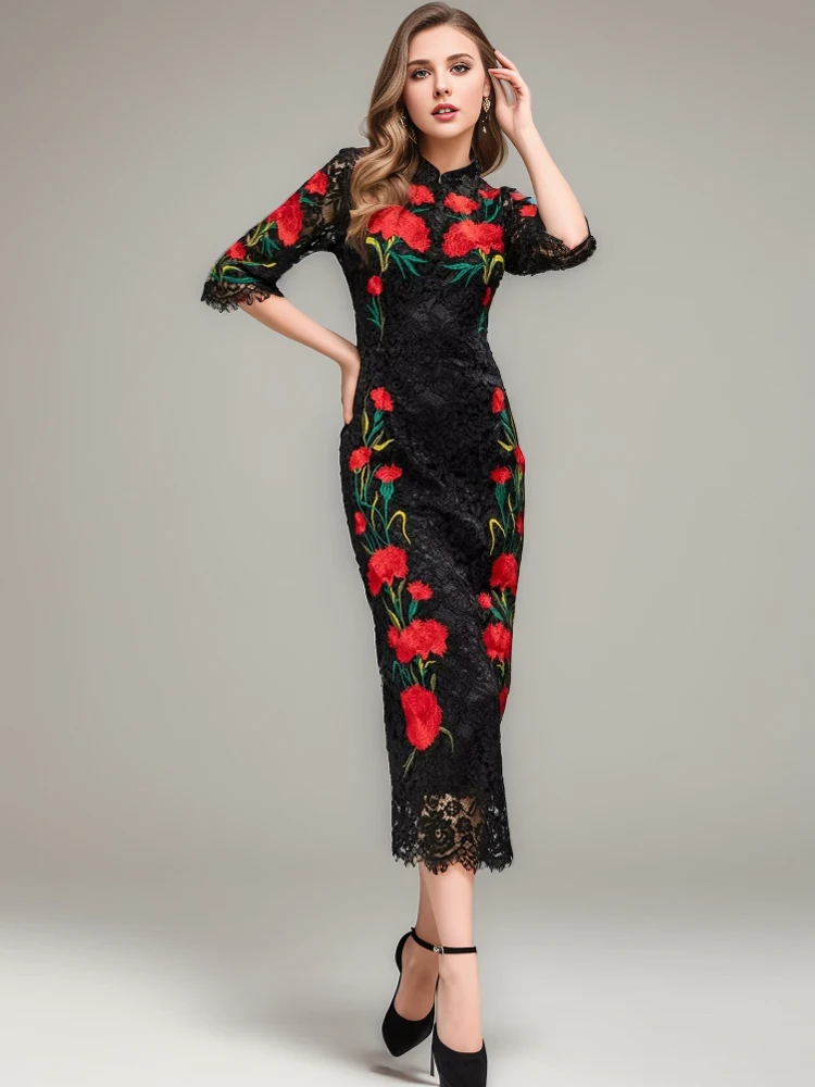 New Ladies Autumn High Quality Fashion Slim Unique Lace Embroidered Vintage Sexy Chic Elegant Party Celebrity Black Pencil Dress
New Ladies Autumn High Quality Fashion Slim Unique Lace Embroidered Vintage Sexy Chic Elegant Party Celebrity Black Pencil Dress
