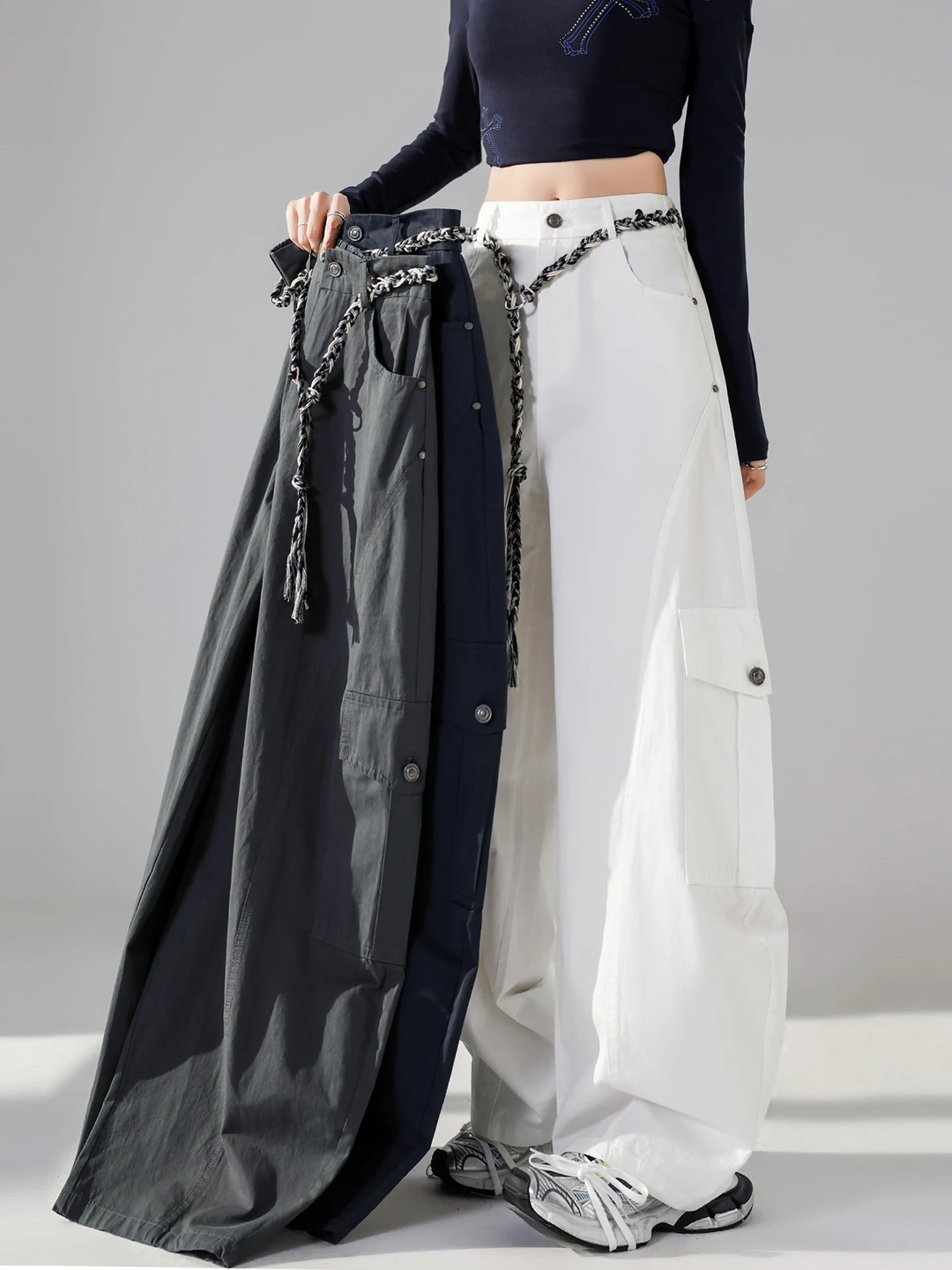 American Style High Waist Drapey Loose Women's Cargo Pants Spring Autumn Small Size Slimming Wide Leg Pants Casual Trousers
American Style High Waist Drapey Loose Women's Cargo Pants Spring Autumn Small Size Slimming Wide Leg Pants Casual Trousers