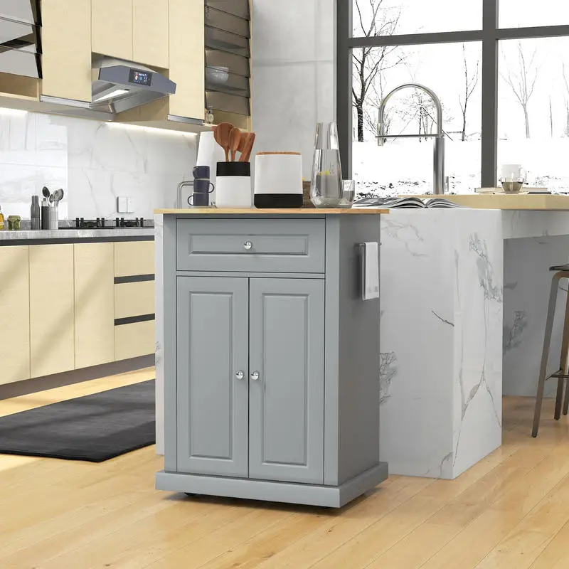 HOMCOM Rolling Kitchen Island Cart, Portable Serving Trolley Table with Drawer, Adjustable Shelf and 2 Towel Racks, Grey
HOMCOM Rolling Kitchen Island Cart, Portable Serving Trolley Table with Drawer, Adjustable Shelf and 2 Towel Racks, Grey