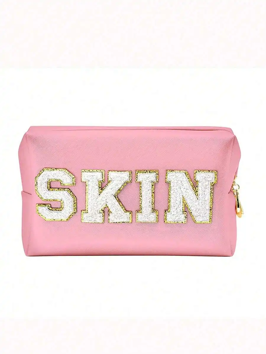 Pink Waterproof Makeup Bag With Glitter Skin Letter Design Cosmetic Pouch Travel Toiletry Organizer
Pink Waterproof Makeup Bag With Glitter Skin Letter Design Cosmetic Pouch Travel Toiletry Organizer