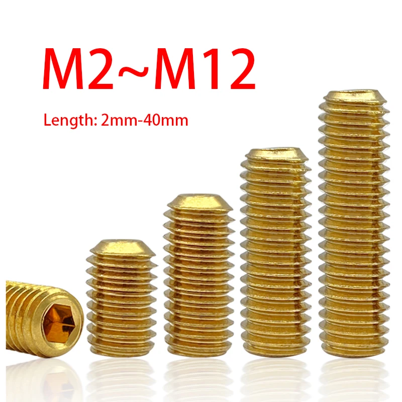 2/5/20pcs Brass Hexagon Socket Set Screws Headless Machine Rice Tight Top Bolt M2 M2.5 M3 M4 M5 M6 M8 M10 M12 Concave End Copper
2/5/20pcs Brass Hexagon Socket Set Screws Headless Machine Rice Tight Top Bolt M2 M2.5 M3 M4 M5 M6 M8 M10 M12 Concave End Copper