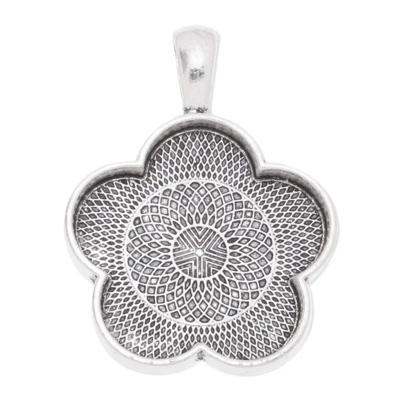 25mm Antique Silver Plated Flower Shape Zinc Alloy Cabochon Base Setting Pendant Tray 20pcs/lot-C3594
25mm Antique Silver Plated Flower Shape Zinc Alloy Cabochon Base Setting Pendant Tray 20pcs/lot-C3594