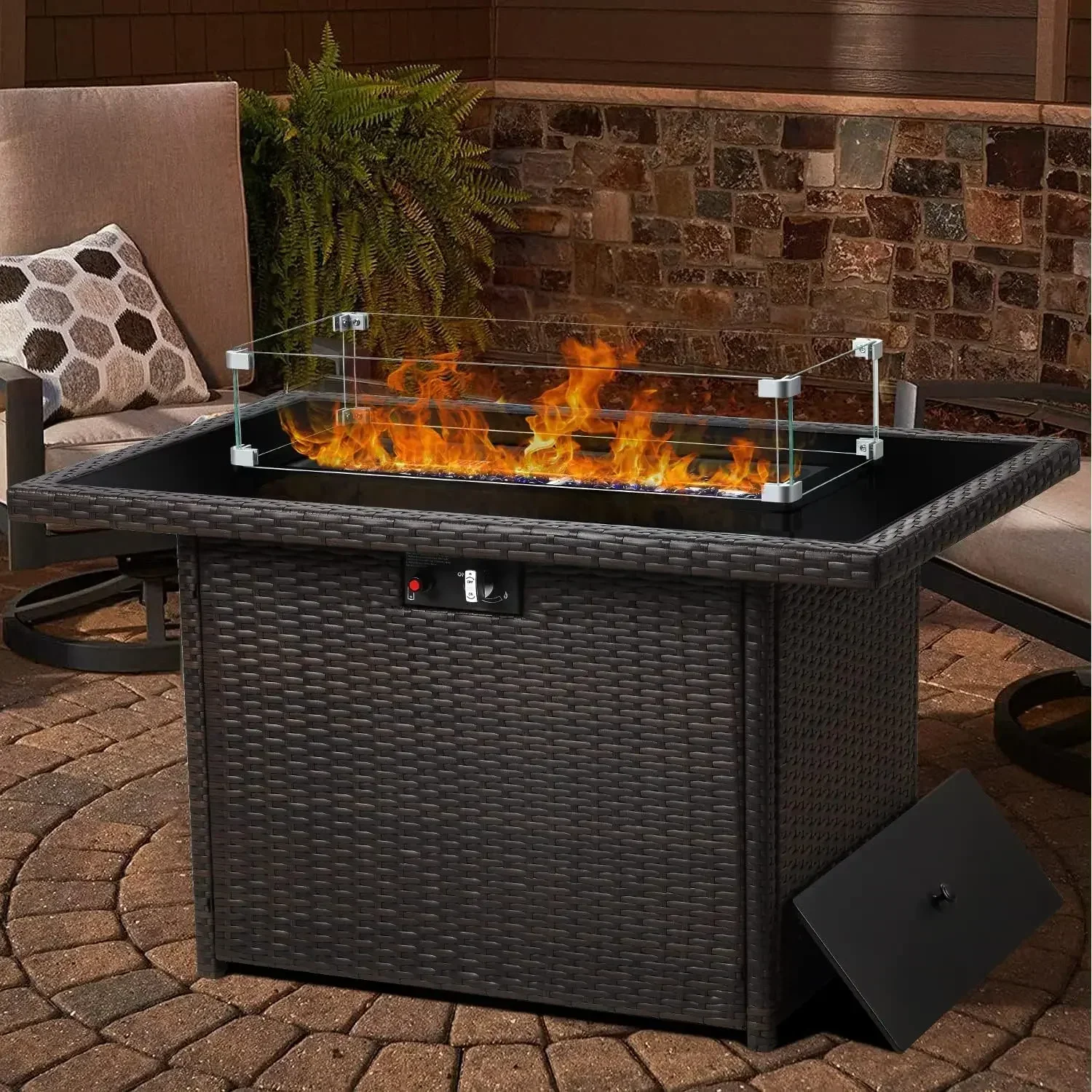 44" Propane Gas Fire Pit Table, 55000 BTU Rectangular Fire Pit with Glass Wind Guard for Outside Patio Deck Garden Backyard
44" Propane Gas Fire Pit Table, 55000 BTU Rectangular Fire Pit with Glass Wind Guard for Outside Patio Deck Garden Backyard