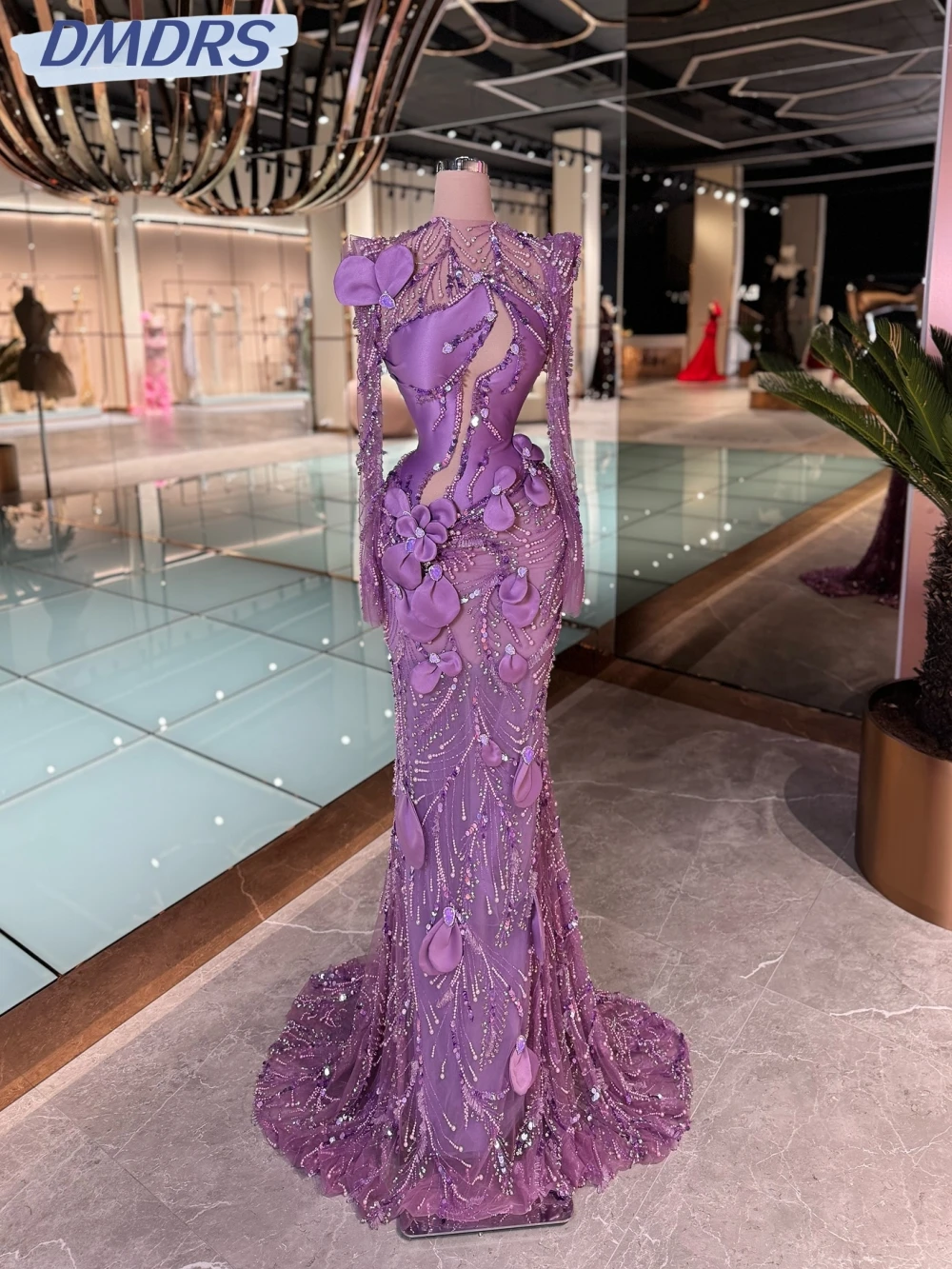 Charming Purple Beaded Mermaid Evening Dress With 3D Flower Luxury Pearls Long Sleeve Wedding Party Gown Customized Prom Dresses
Charming Purple Beaded Mermaid Evening Dress With 3D Flower Luxury Pearls Long Sleeve Wedding Party Gown Customized Prom Dresses