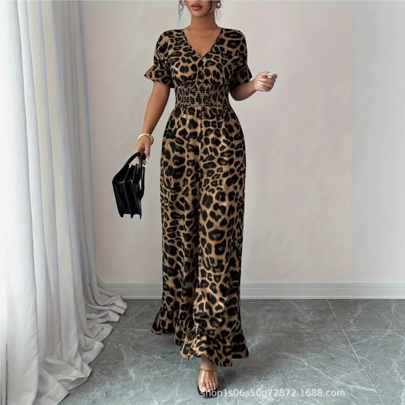 Leopard Printed High Waist Jumpsuit For Women V-Neck Short Sleeves Belted Casual Wide Leg Casual Pants Vintage Ladies Bodysuits
Leopard Printed High Waist Jumpsuit For Women V-Neck Short Sleeves Belted Casual Wide Leg Casual Pants Vintage Ladies Bodysuits