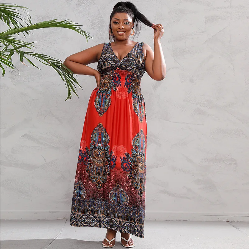 Simian style retro large size dress ethnic style seaside beach vacation dress fashionable simple temperament elegant high-end ba 
Simian style retro large size dress ethnic style seaside beach vacation dress fashionable simple temperament elegant high-end ba