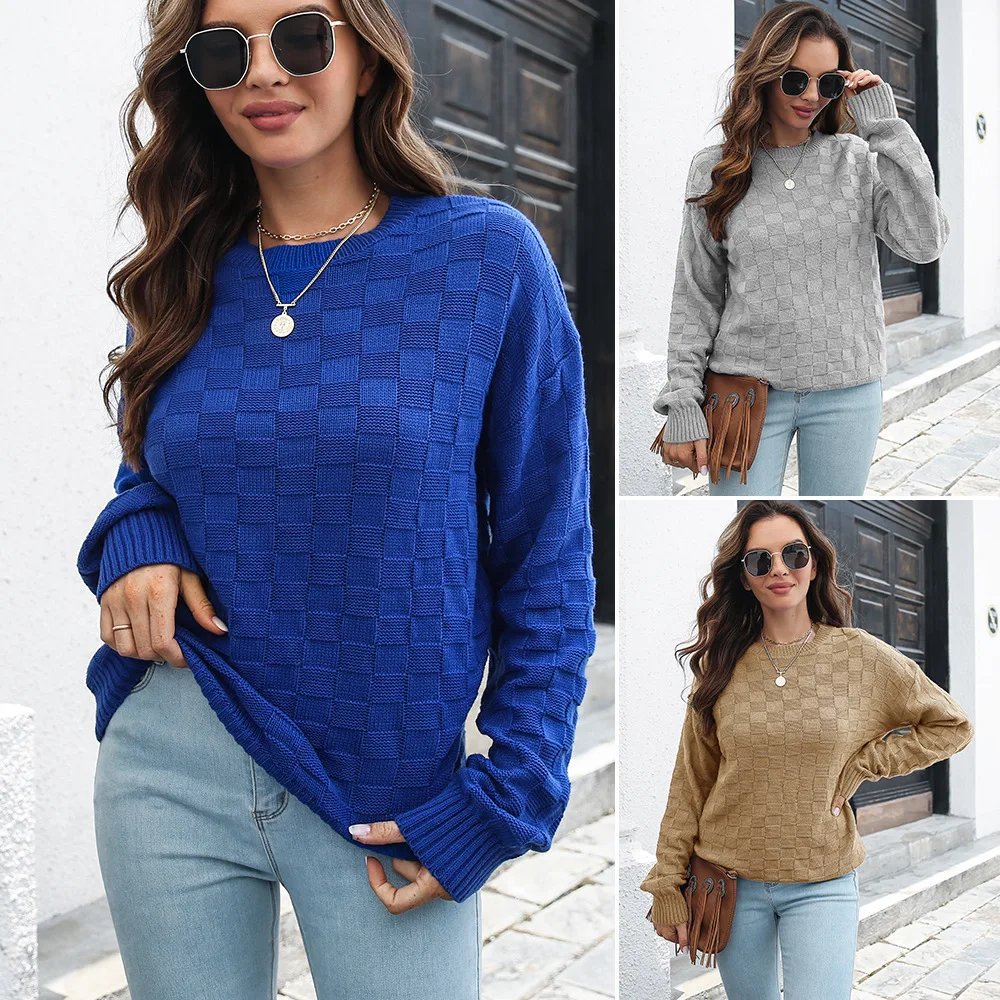 Three-dimensional plaid sweater women's loose autumn and winter long-sleeved European and American sweaters new
Three-dimensional plaid sweater women's loose autumn and winter long-sleeved European and American sweaters new