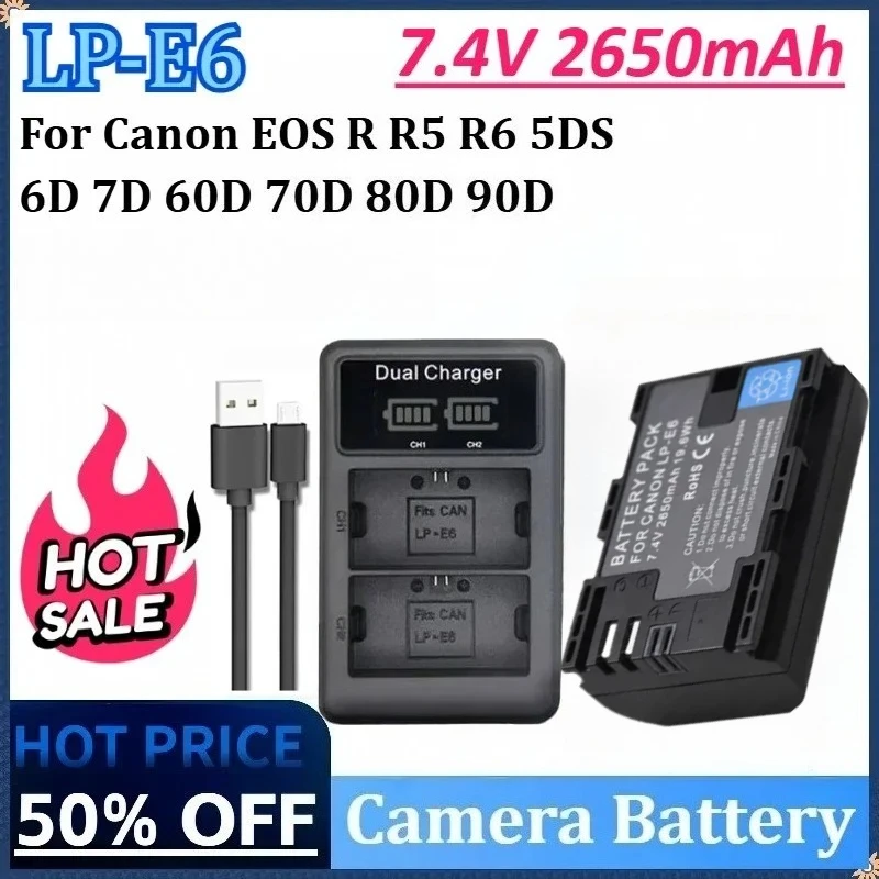 7.4V 2650mAh 19.6Wh LP-E6NH LP E6NH LP E6 LP-E6N Camera Battery with Charger for Canon EOS R R5 R6 5DS 6D 7D 60D 70D 80D 90D
7.4V 2650mAh 19.6Wh LP-E6NH LP E6NH LP E6 LP-E6N Camera Battery with Charger for Canon EOS R R5 R6 5DS 6D 7D 60D 70D 80D 90D