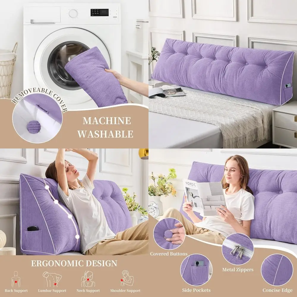 Фиолетовая подушка изголовья на танкетке King-Size со съемным чехлом для чтения и комфорта сидения в постели
Фиолетовая подушка изголовья на танкетке King-Size со съемным чехлом для чтения и комфорта сидения в постели