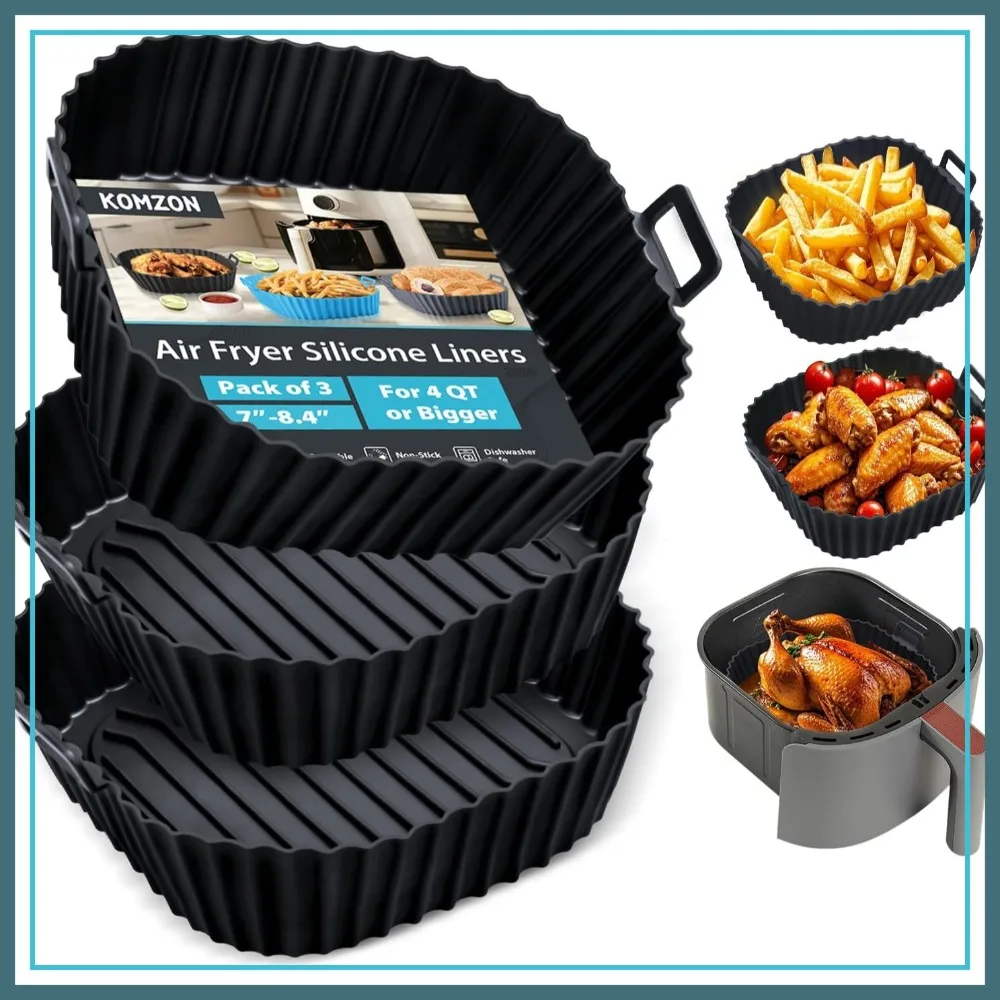 Silicone Air Fryer Liners Reusable 3 PCS, Square Basket Liners for 4-7 QT, Food Grade Non Stick Baking Tray
Silicone Air Fryer Liners Reusable 3 PCS, Square Basket Liners for 4-7 QT, Food Grade Non Stick Baking Tray